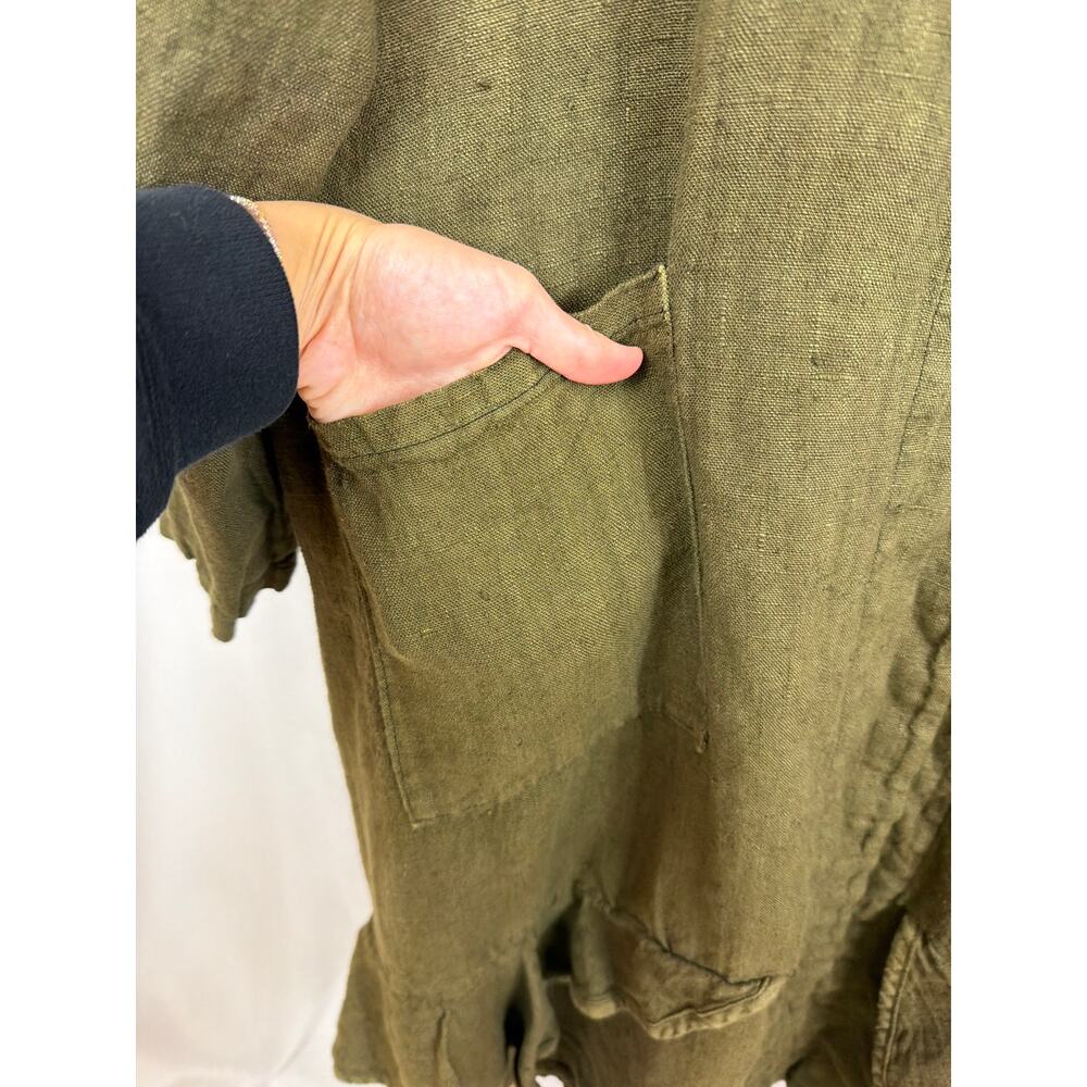 Cynthia Ashby Green Linen Long Sleeve Ruffled Snap Jacket Size XL - Picture 4 of 11